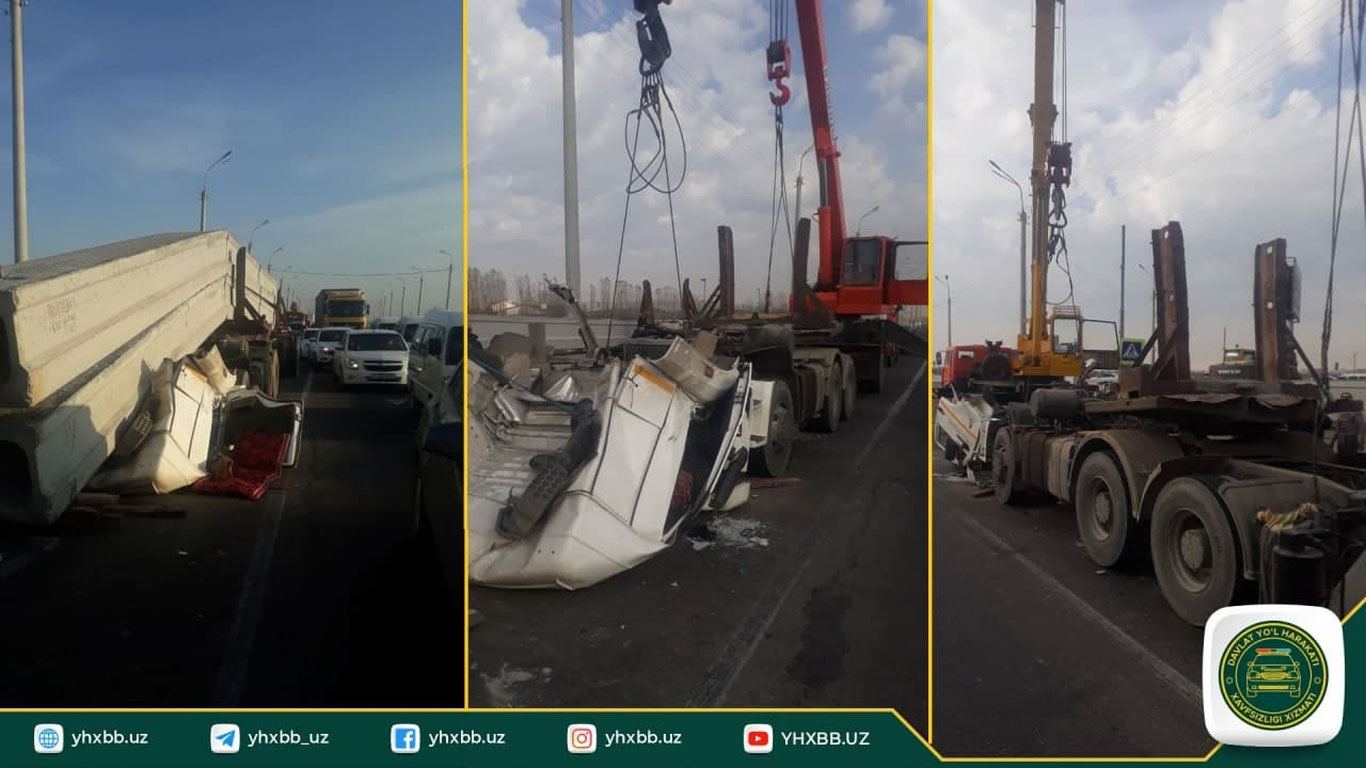 Bektemir tumanida yuk avtomobili ustiga beton tushib ketdi