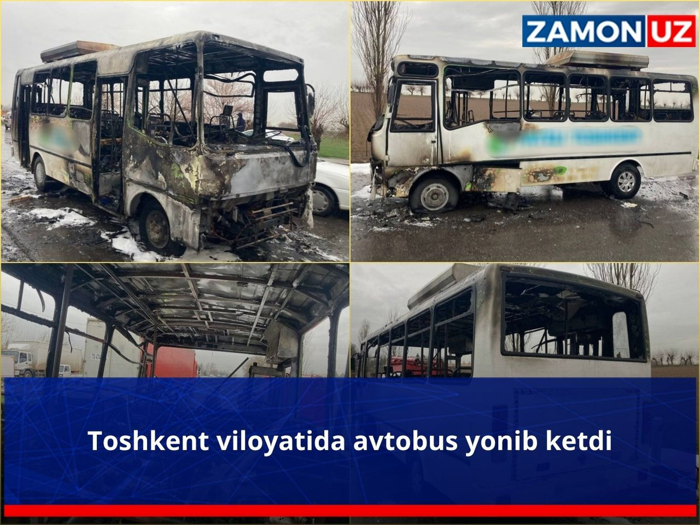 Тошкент вилоятида автобус ёниб кетди