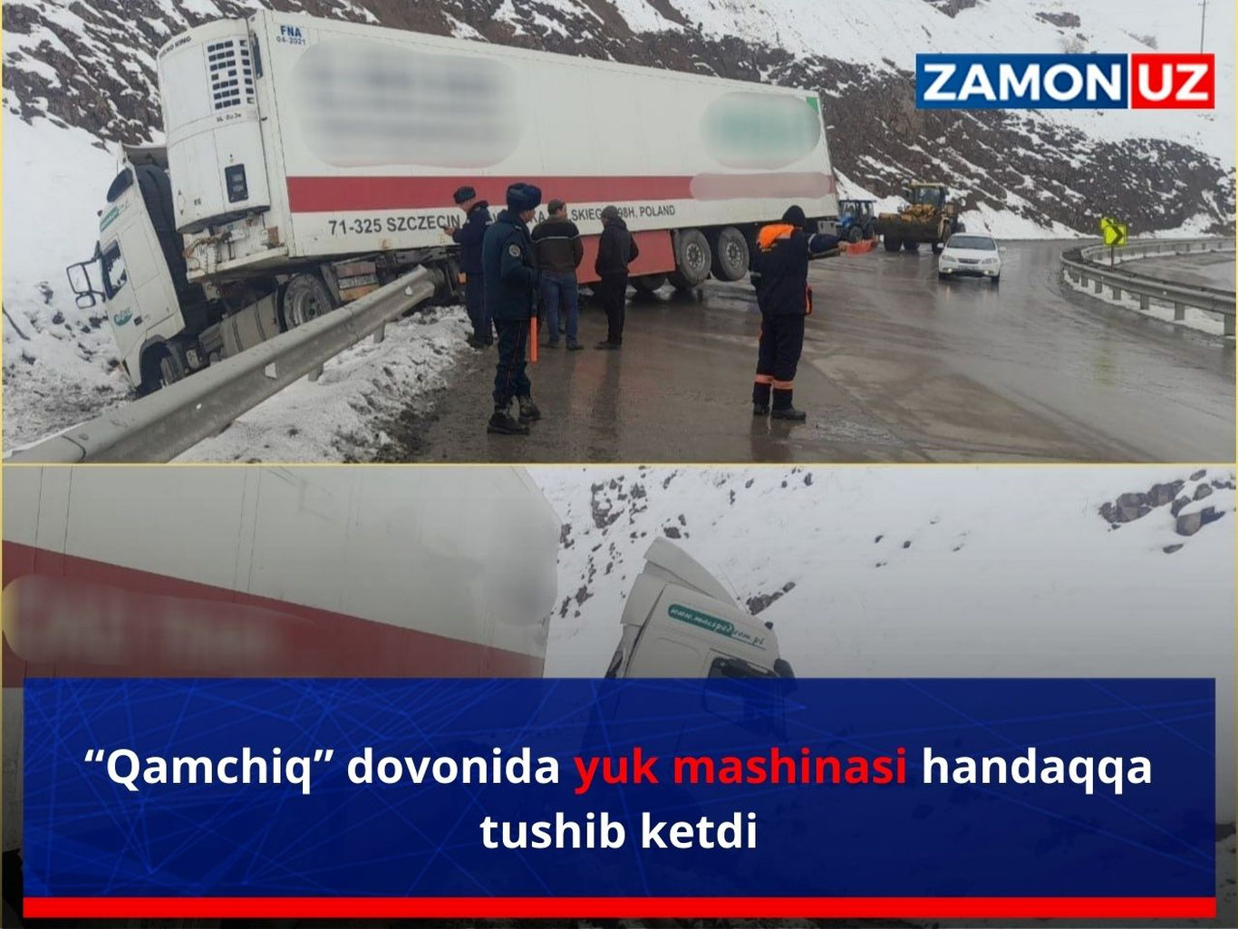 “Qamchiq” dovonida yuk mashinasi handaqqa tushib ketdi