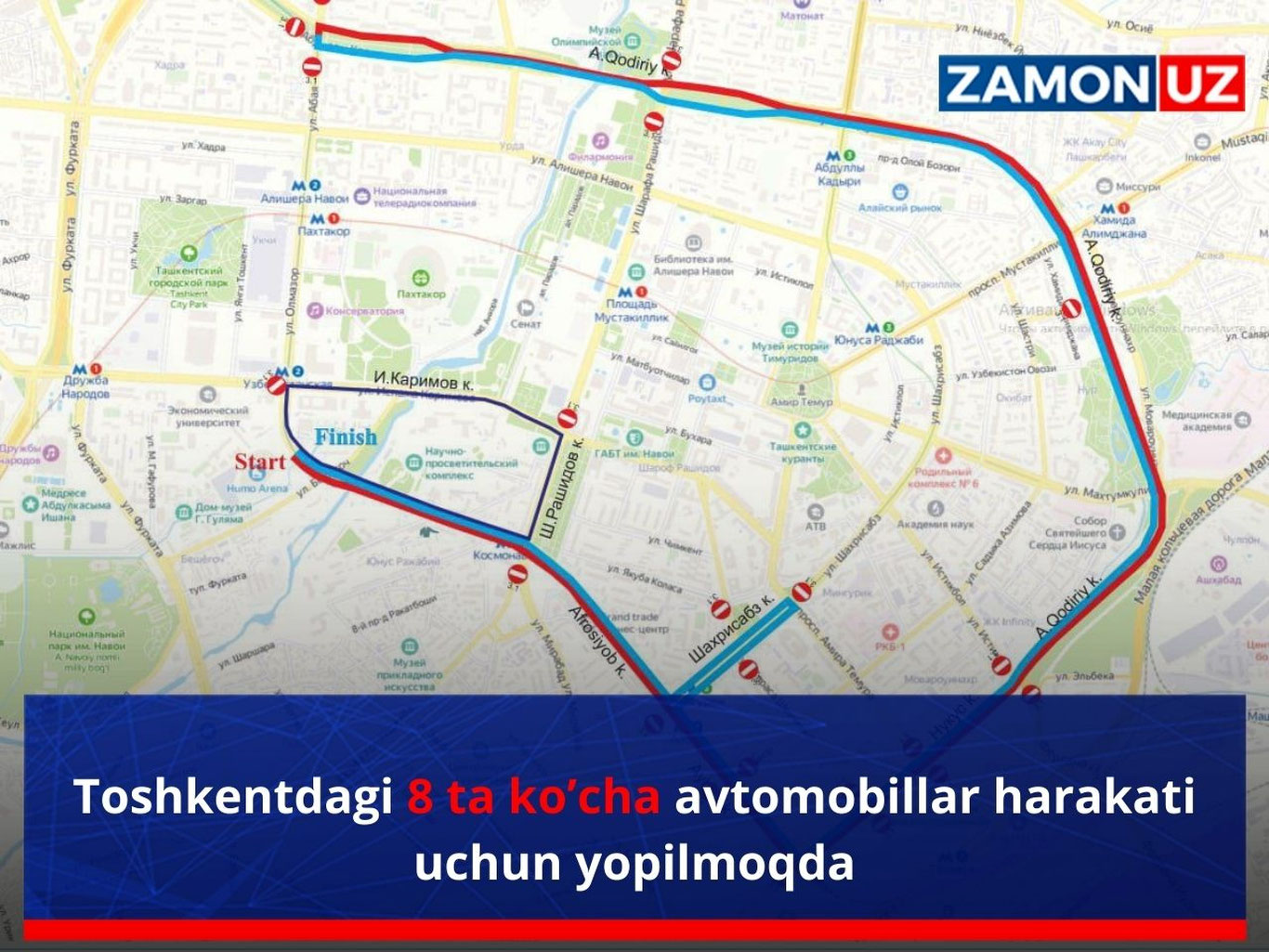 Тошкентдаги 8 та кўча автомобиллар ҳаракати учун ёпилмоқда