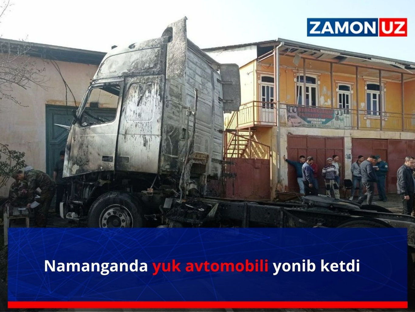 Namanganda yuk avtomobili yonib ketdi