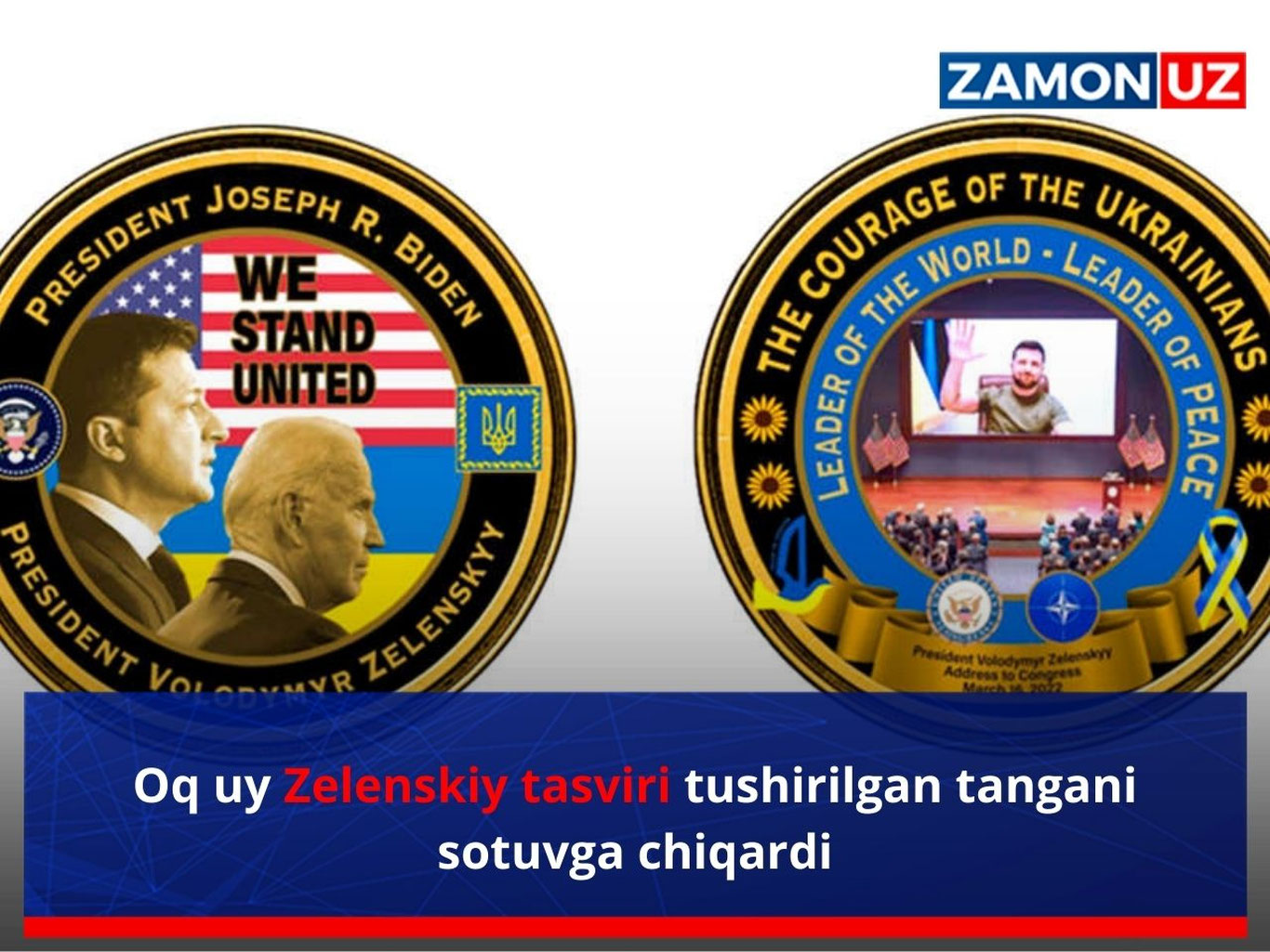 Oq uy Zelenskiy tasviri tushirilgan tangani sotuvga chiqardi