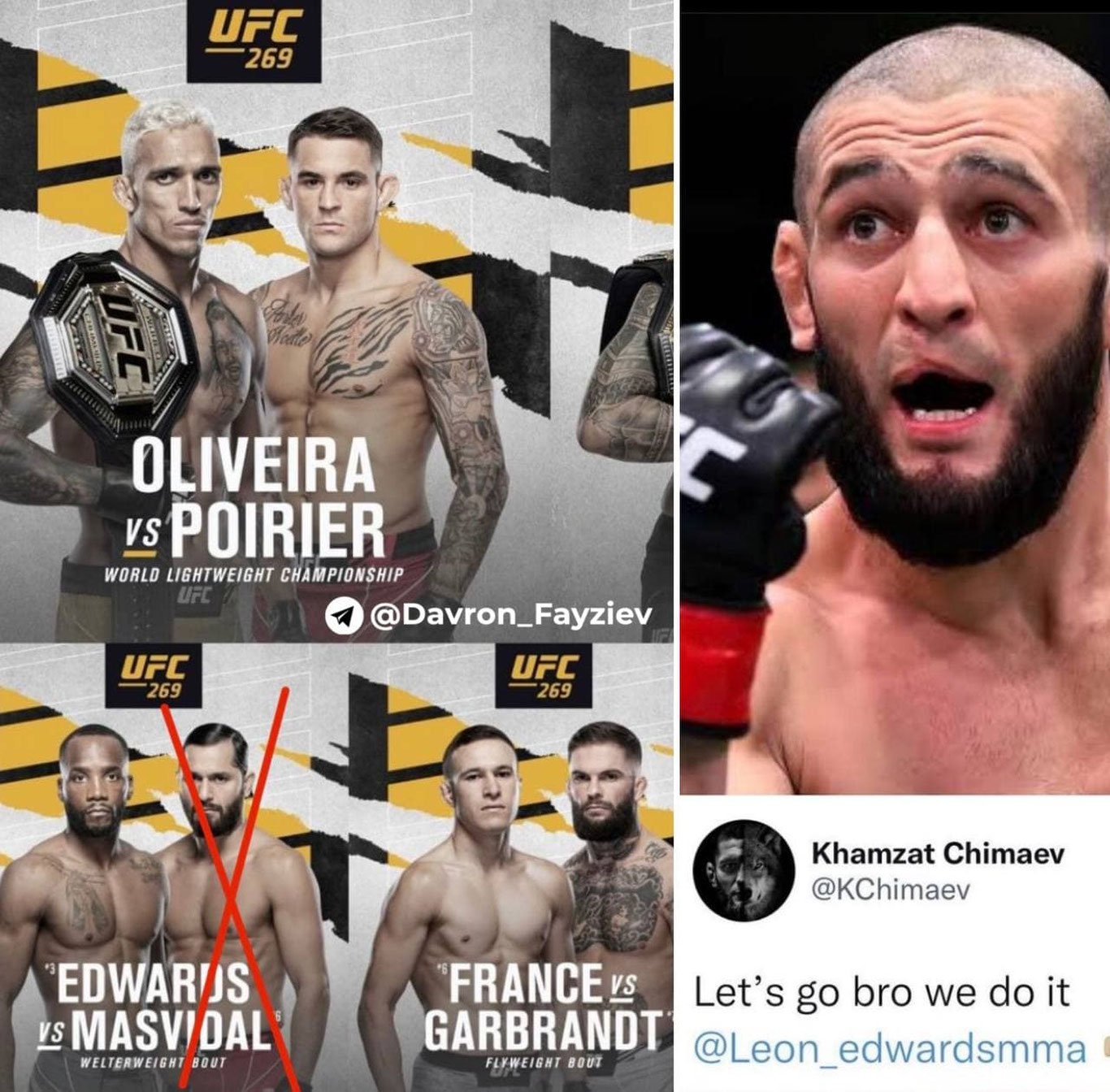Yilga yakun yasab beruvchi katta turnir UFC 269'da Chimayev Edvardga qarshi jang qilishi mumkin
