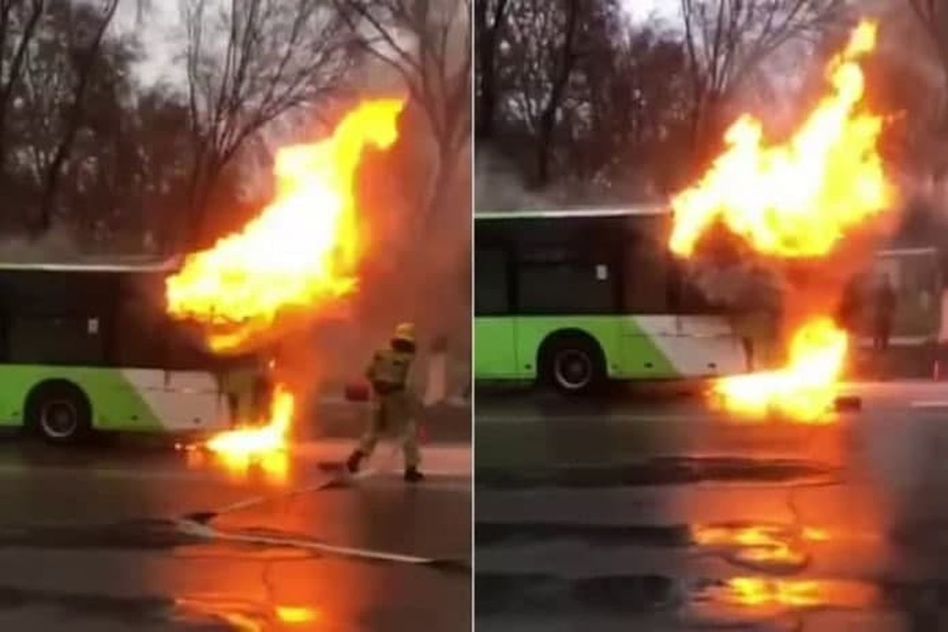 Сергелида автобус ёниб кетди