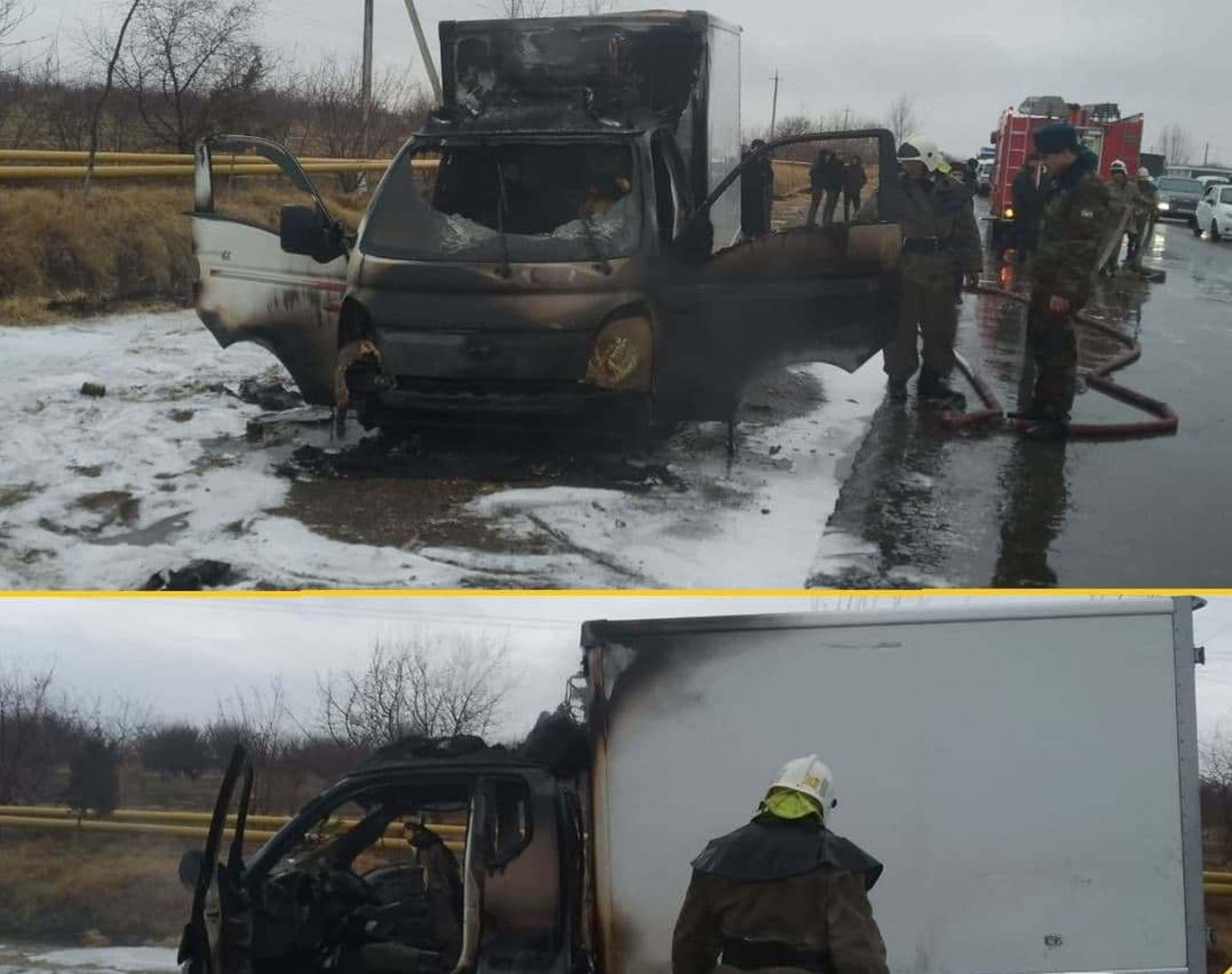 Вобкент туманида юк автомобили ёниб кетди