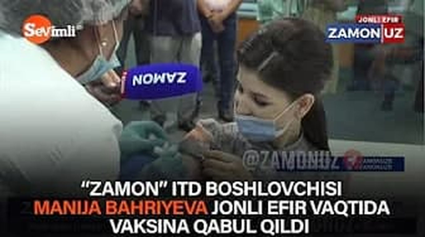 “Zamon” ITD boshlovchisi Manija Bahriyeva jonli efir vaqtida vaksina qabul qildi