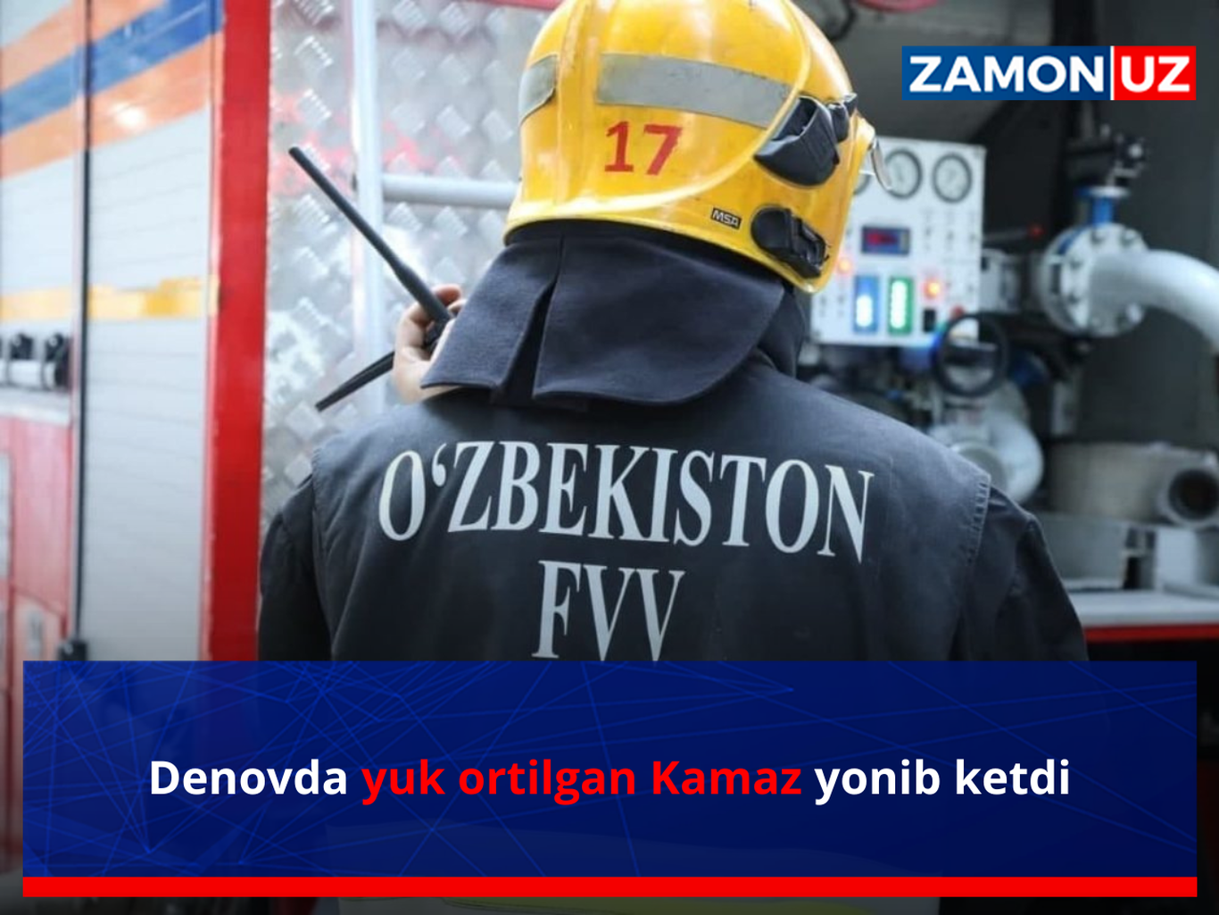 Denovda yuk ortilgan Kamaz yonib ketdi