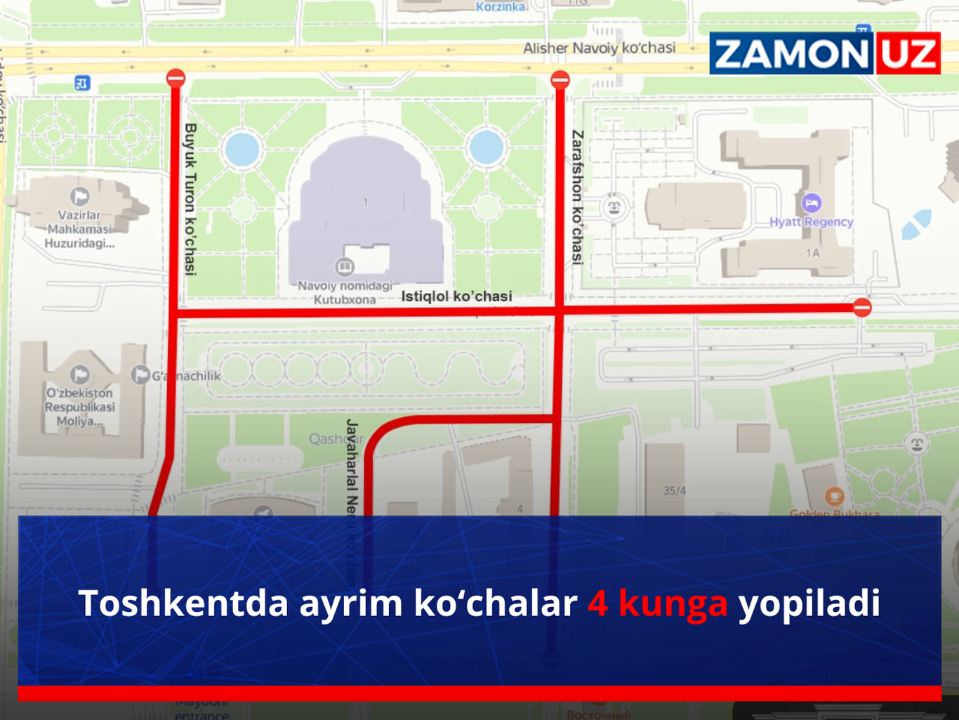 Toshkentda ayrim ko‘chalar 4 kunga yopiladi