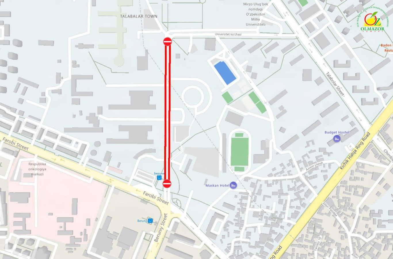 Bugundan Milliy universitet hududidagi ko‘cha yopildi