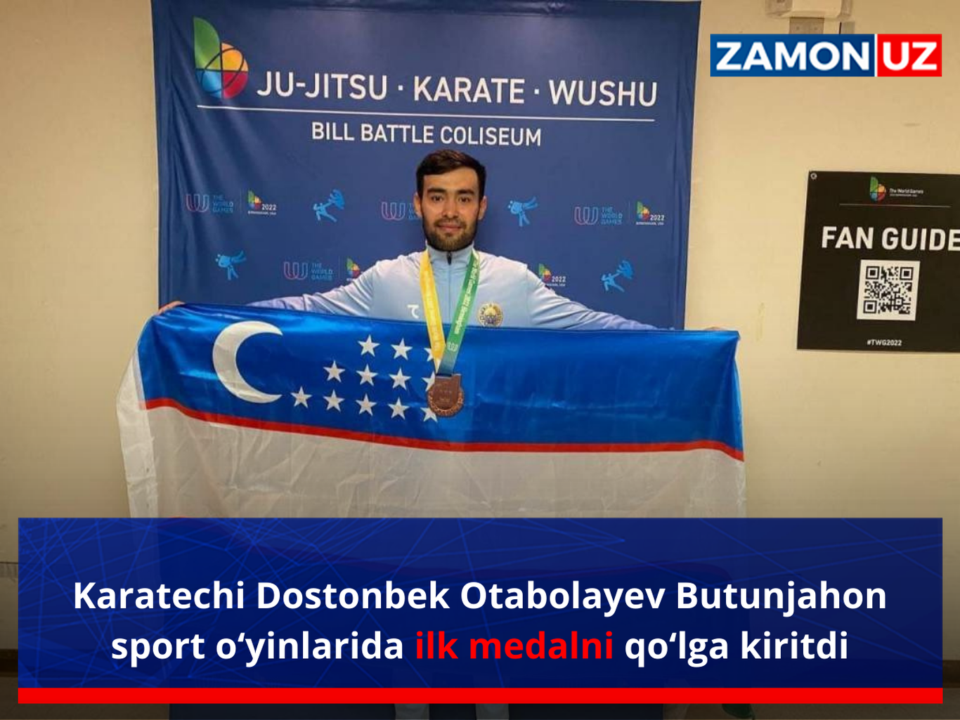Karatechi Dostonbek Otabolayev Butunjahon sport o‘yinlarida ilk medalni qo‘lga kiritdi