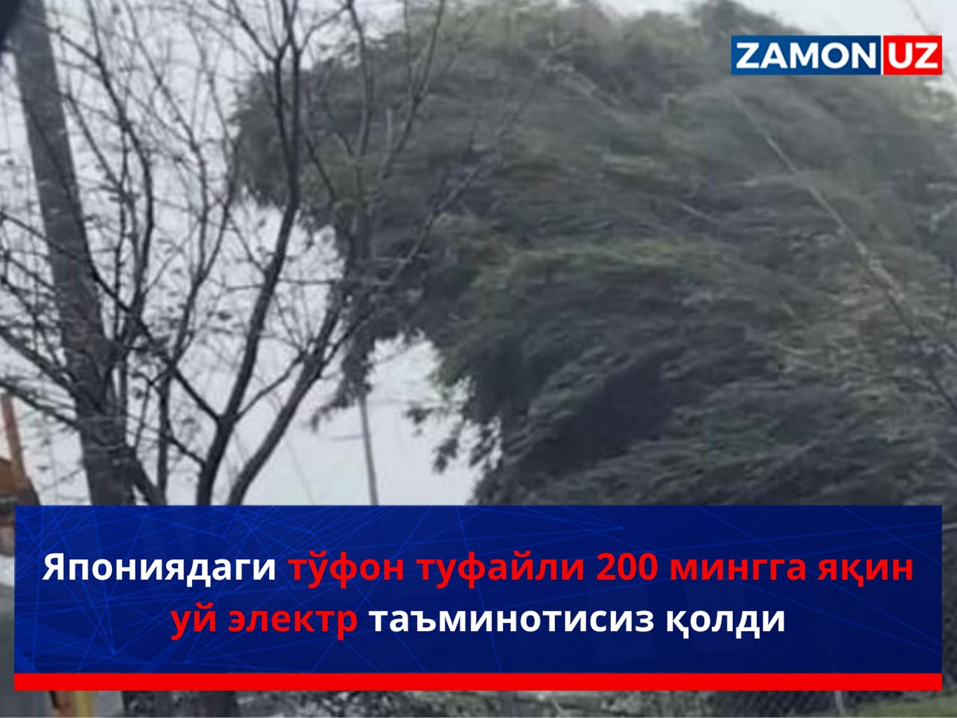 Япониядаги тўфон туфайли 200 мингга яқин уй электр таъминотисиз қолди