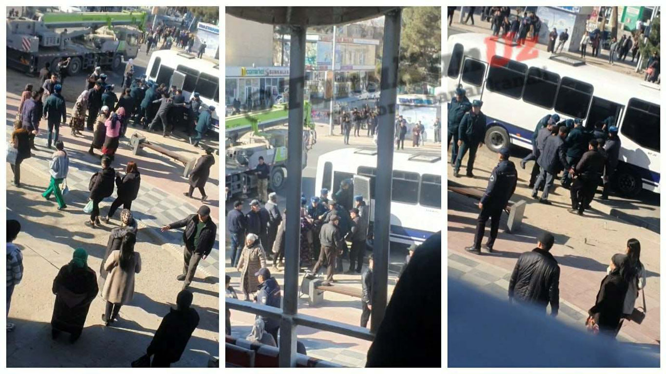 Сурхондарёда жанжал: нега ИИБ ходимлари аёлларни мажбурлаб автобусда олиб кетди?