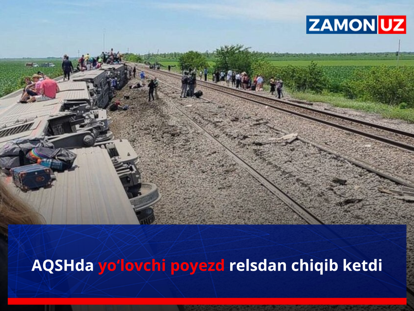 AQSHda yo‘lovchi poyezd relsdan chiqib ketdi