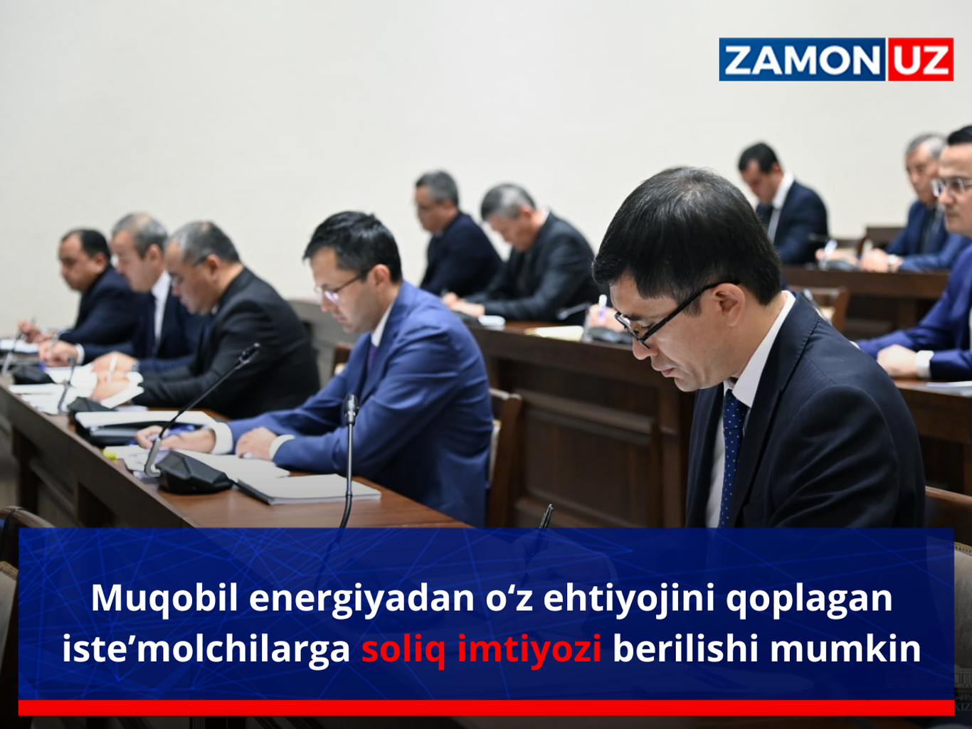 Muqobil energiyadan o‘z ehtiyojini qoplagan iste’molchilarga soliq imtiyozi berilishi mumkin