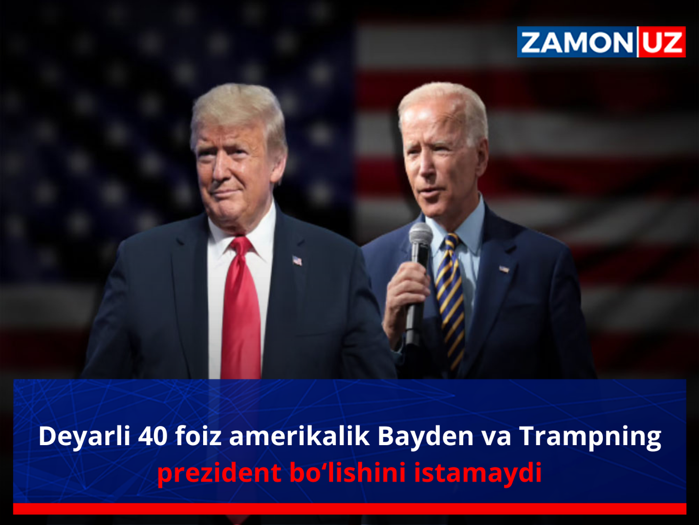 Deyarli 40 foiz amerikalik Bayden va Trampning prezident bo‘lishini istamaydi