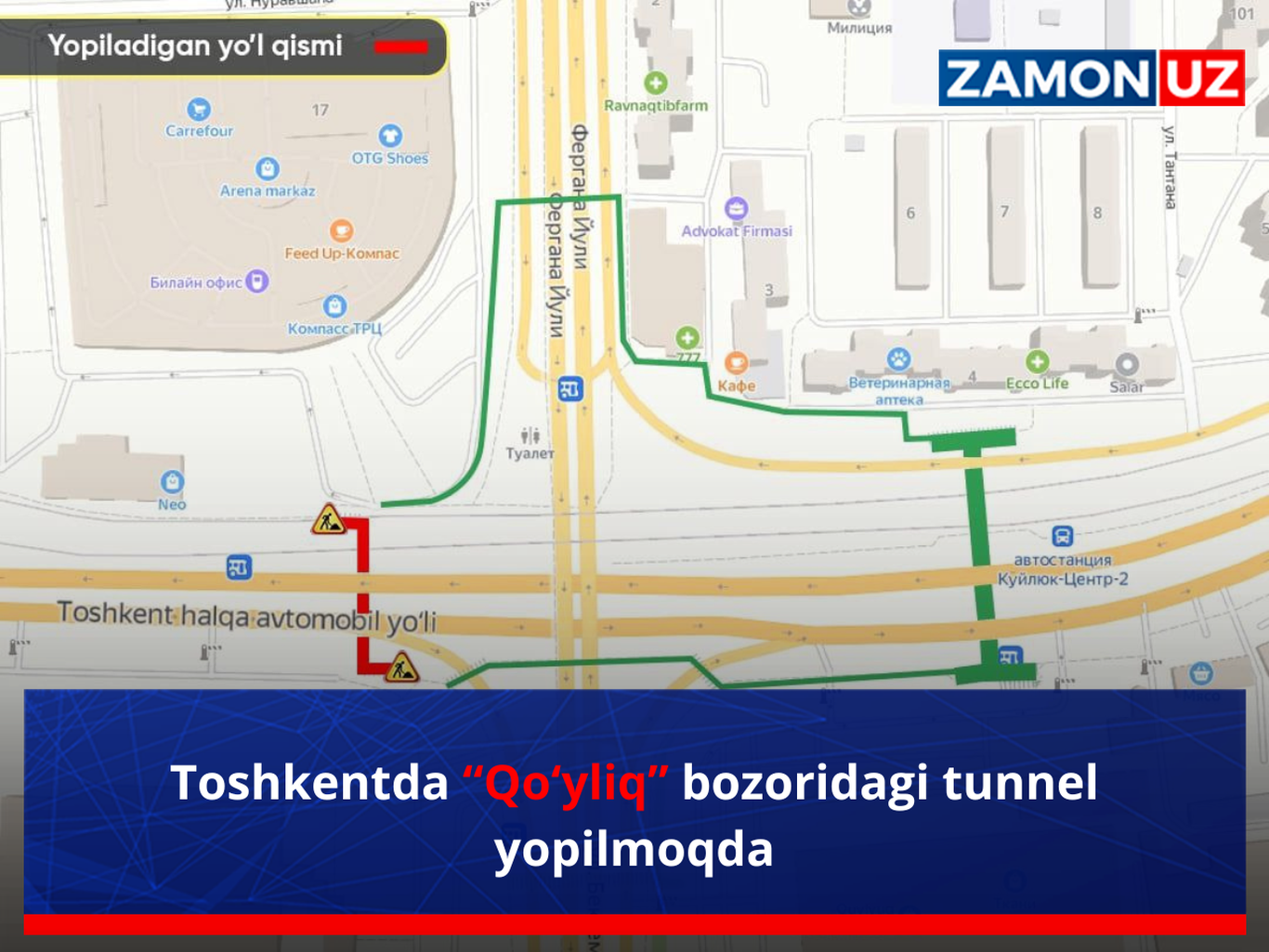 Toshkentda “Qo‘yliq” bozoridagi tunnel yopilmoqda