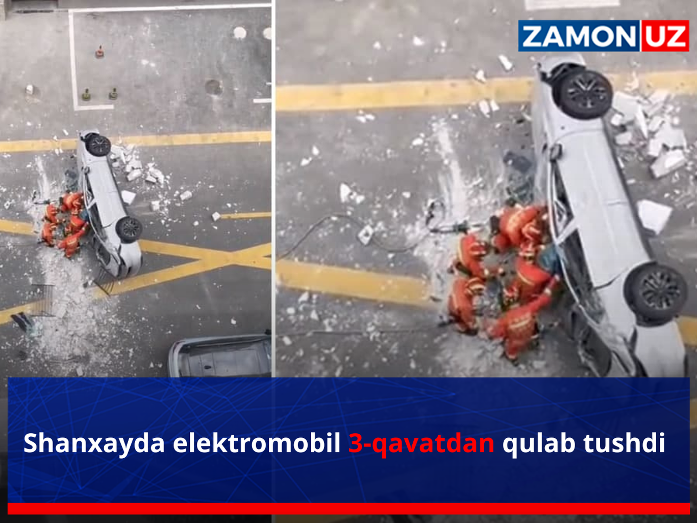 Shanxayda elektromobil 3-qavatdan qulab tushdi