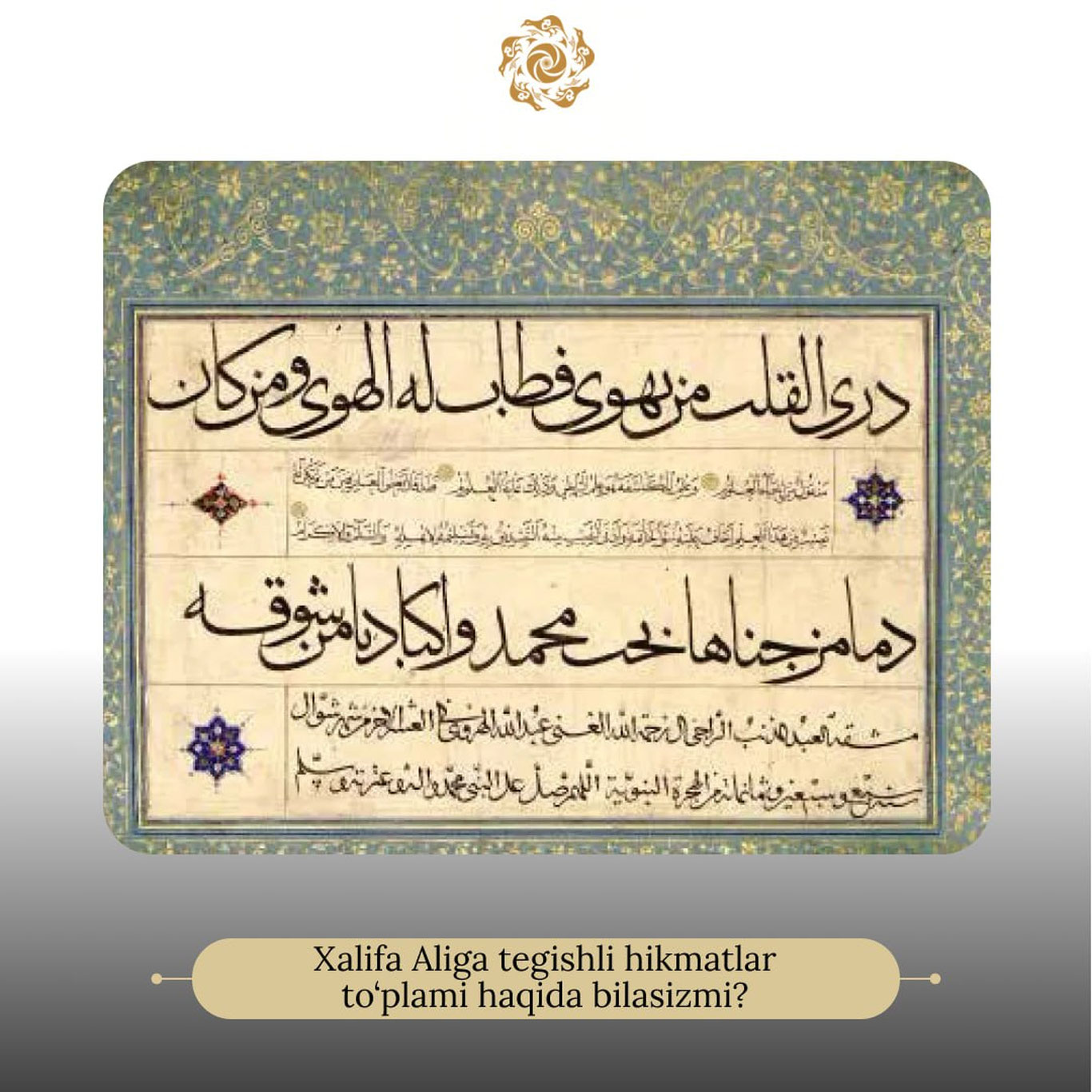 Халифа Алига тегишли ҳикматлар тўплами ҳақида биласизми?