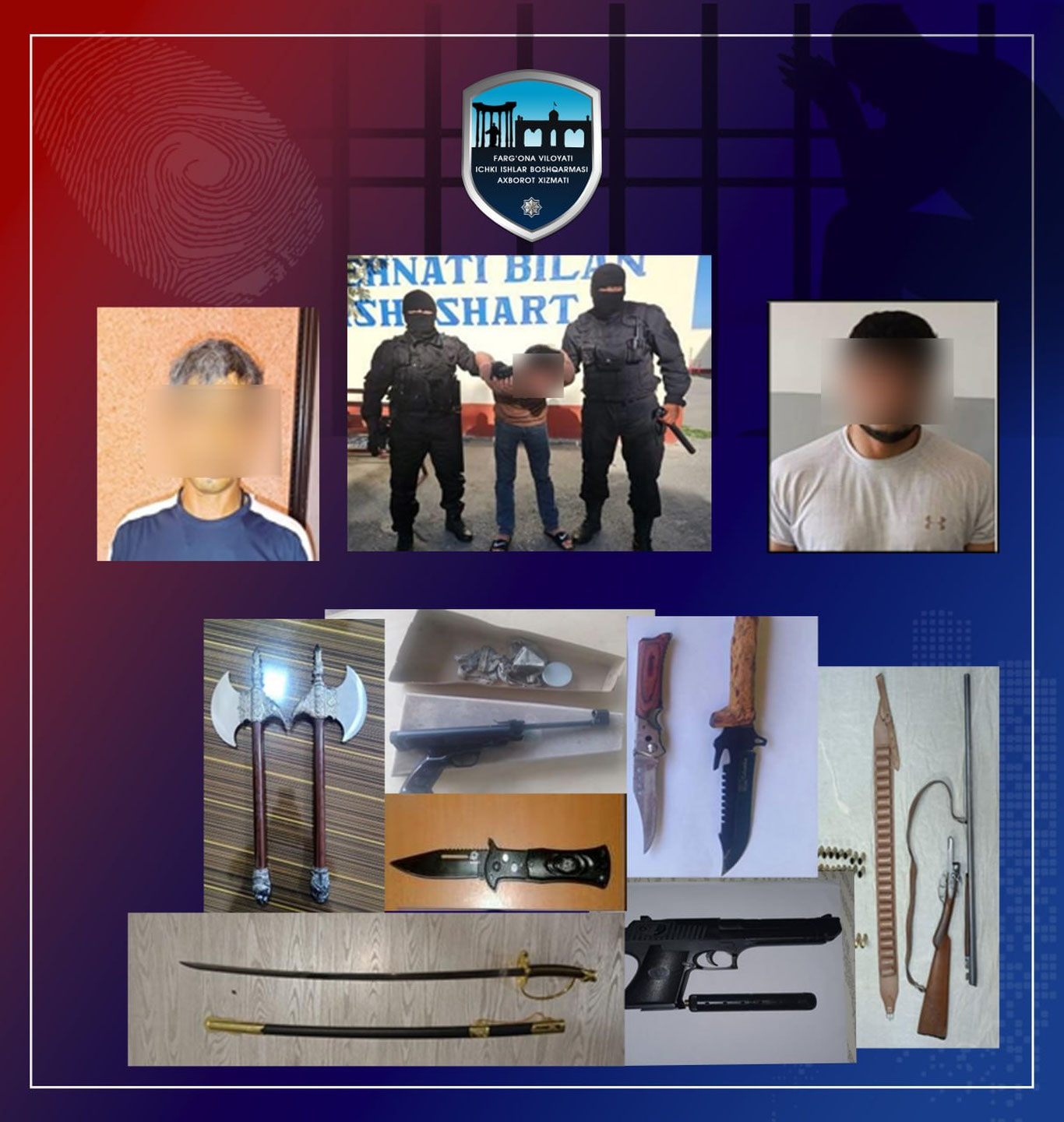 Фарғонада ўтказилган рейдда 65 та совуқ ва 9 та пневматик қурол топилди