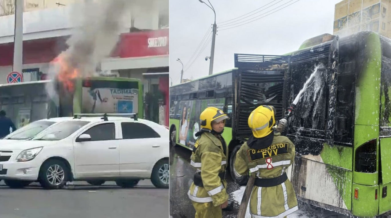 Sergelida yo‘lovchi avtobus yonib ketdi