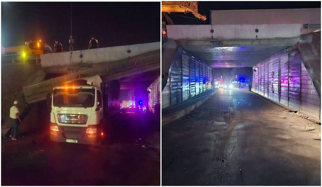 Toshkent viloyatida yuk mashinasi belgilarga amal qilmay, ko‘prikka kelib urildi