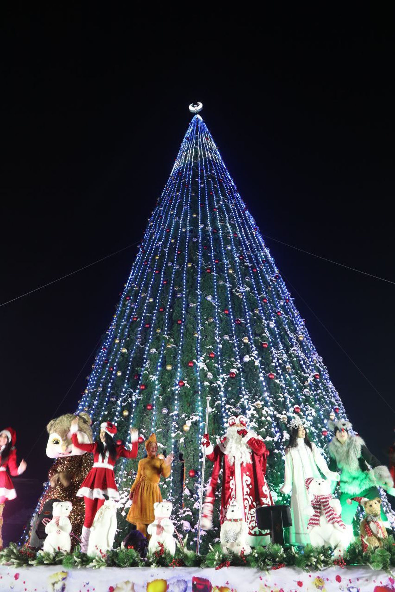 Тошкент вилоятида 30 метрлик бош Янги йил арчаси ёқилди