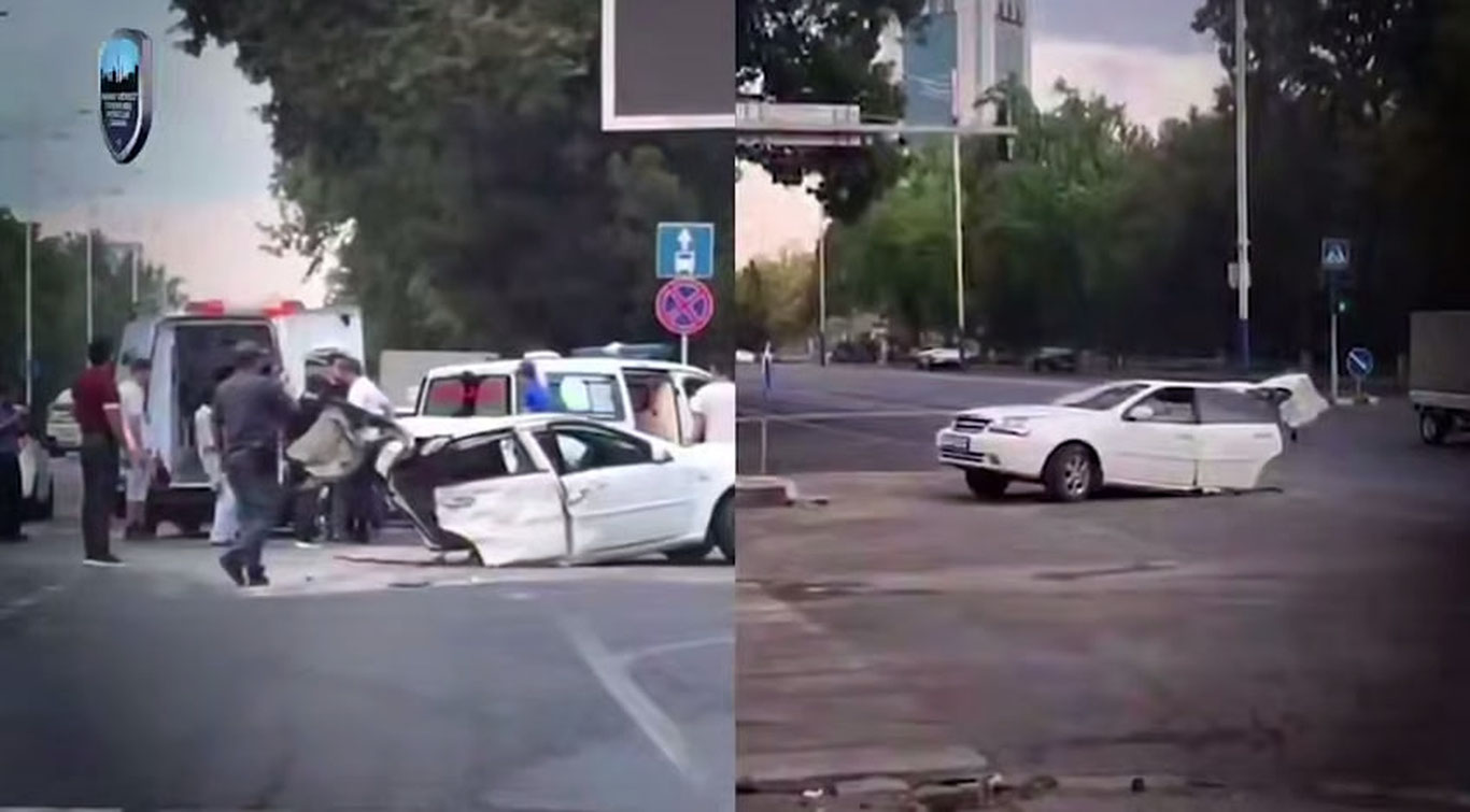 Тошкентдаги ЙТҲ: иккига бўлиниб кетган Lacetti'да икки киши ҳалок бўлди